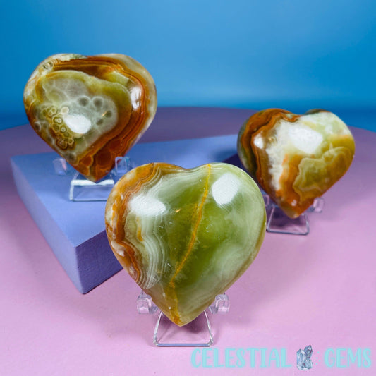 Banded Onyx Calcite Heart Carving - Medium