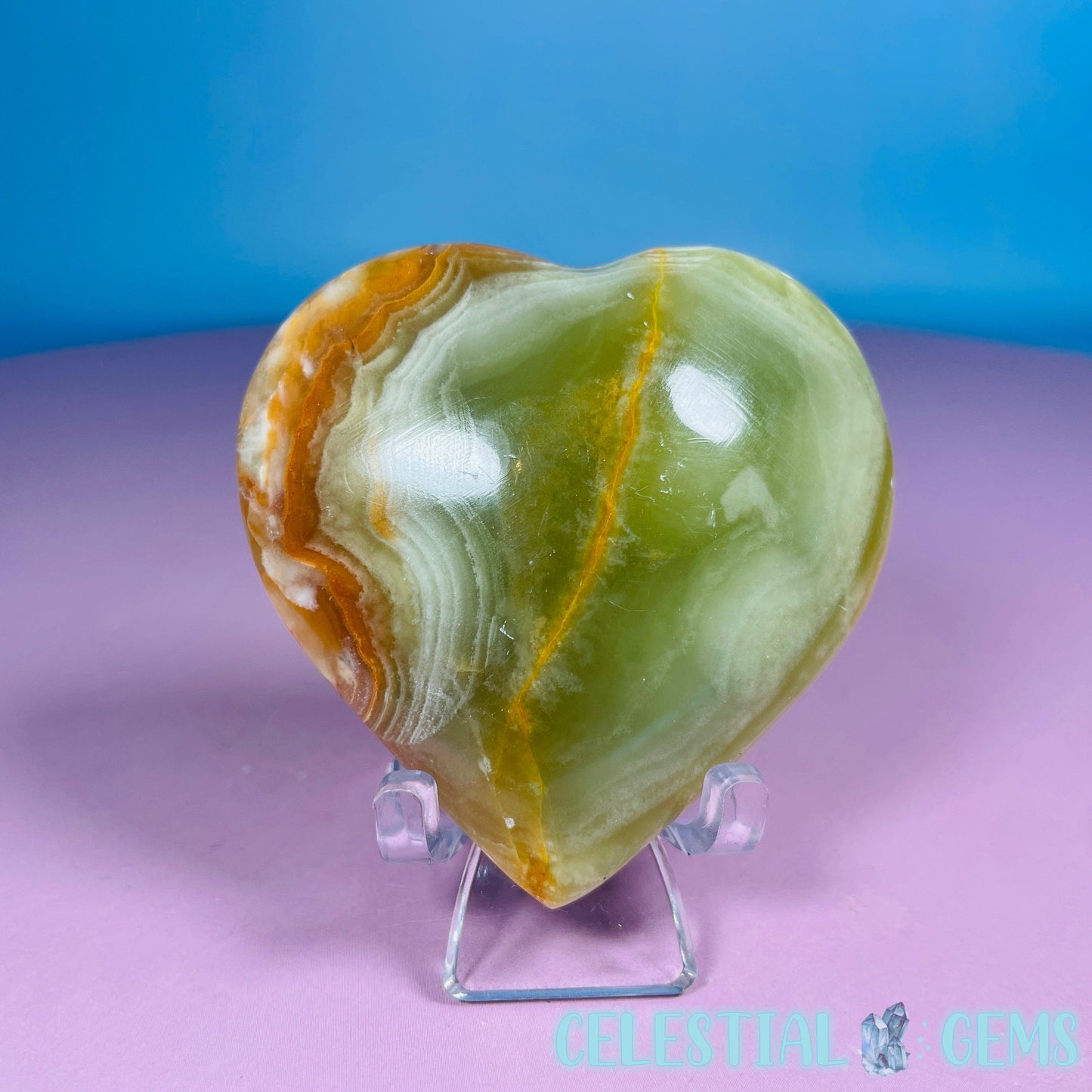 Banded Onyx Calcite Heart Carving - Medium