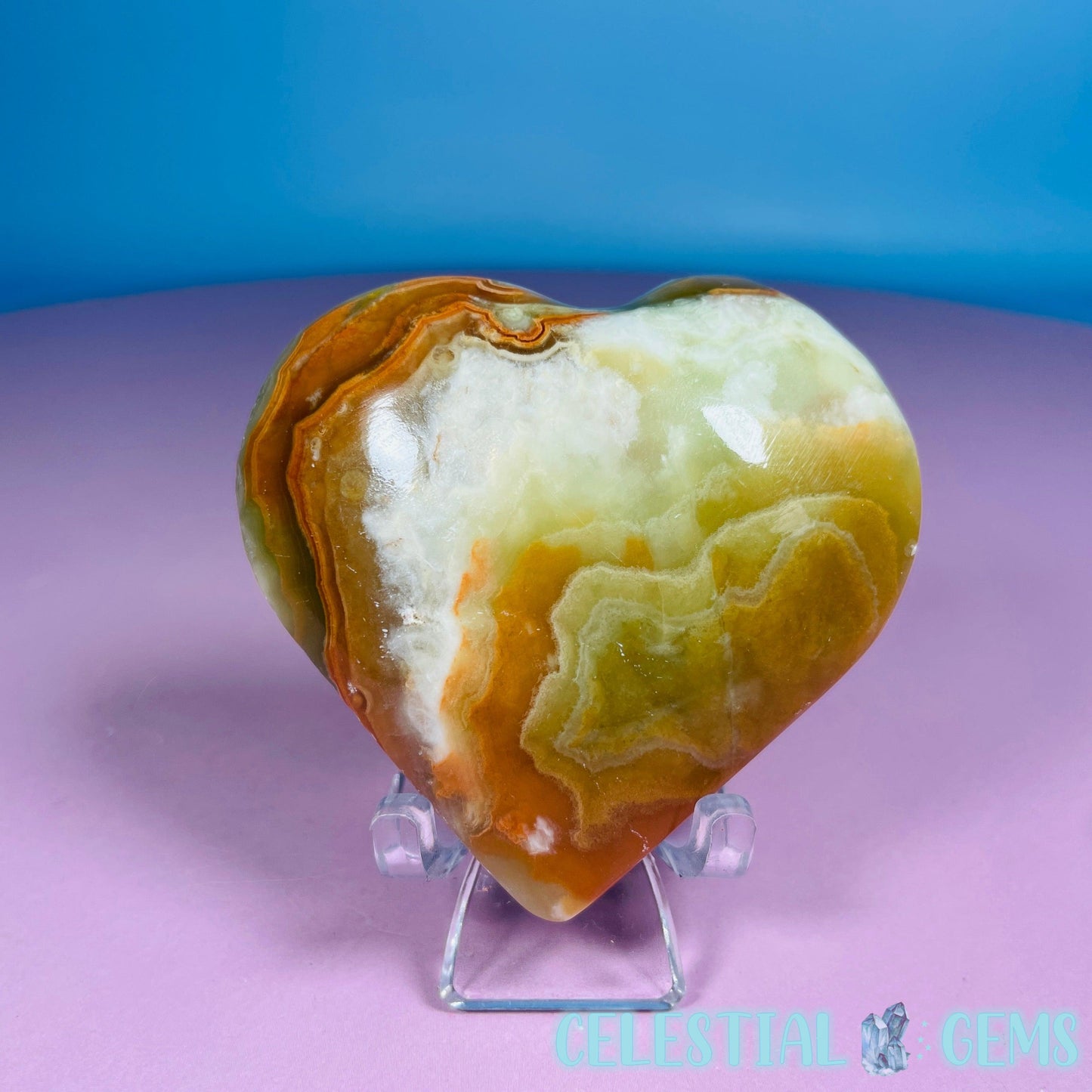 Banded Onyx Calcite Heart Carving - Medium