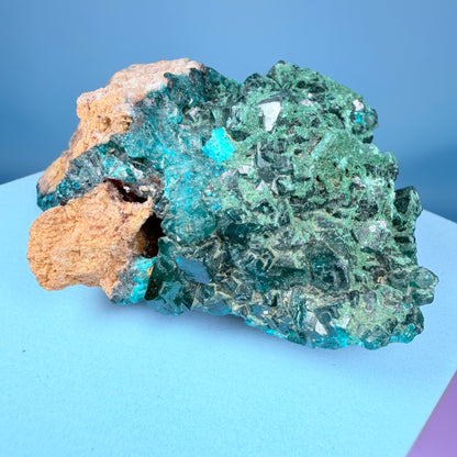 Rare Dioptase + Malachite Cluster Specimen (Video)