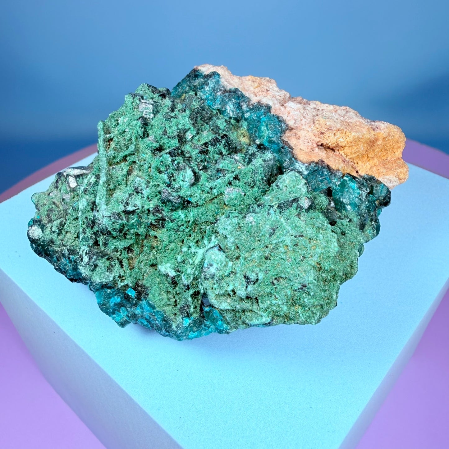 Rare Dioptase + Malachite Cluster Specimen (Video)