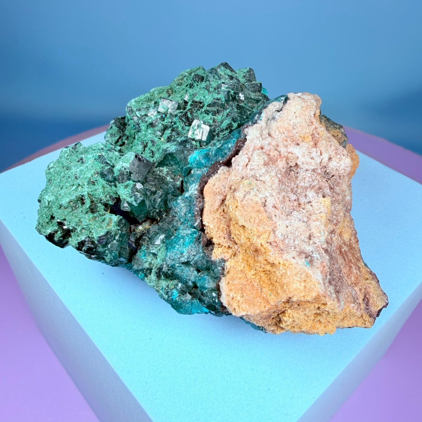 Rare Dioptase + Malachite Cluster Specimen (Video)