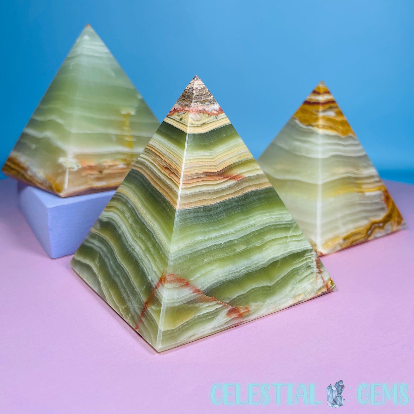 Banded Onyx Calcite Pyramid Carving - Small