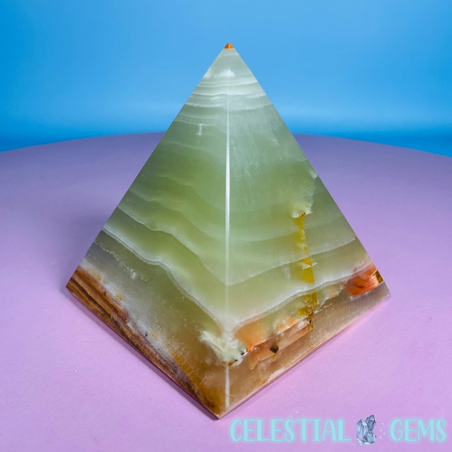 Banded Onyx Calcite Pyramid Carving - Small