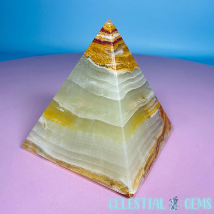 Banded Onyx Calcite Pyramid Carving - Small