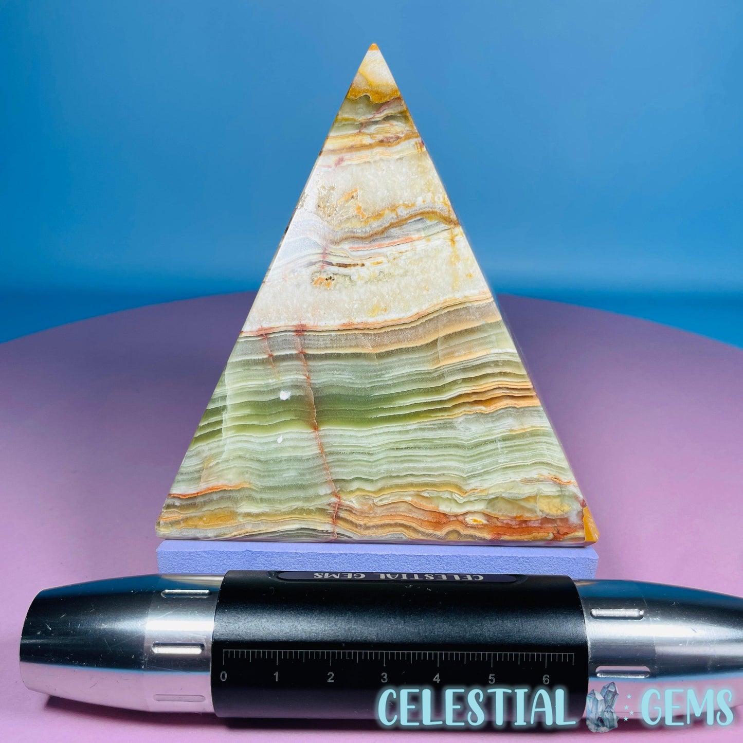 Banded Onyx Calcite Pyramid Carving - Medium