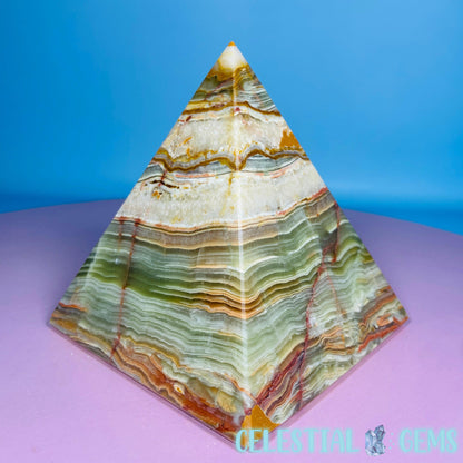 Banded Onyx Calcite Pyramid Carving - Medium