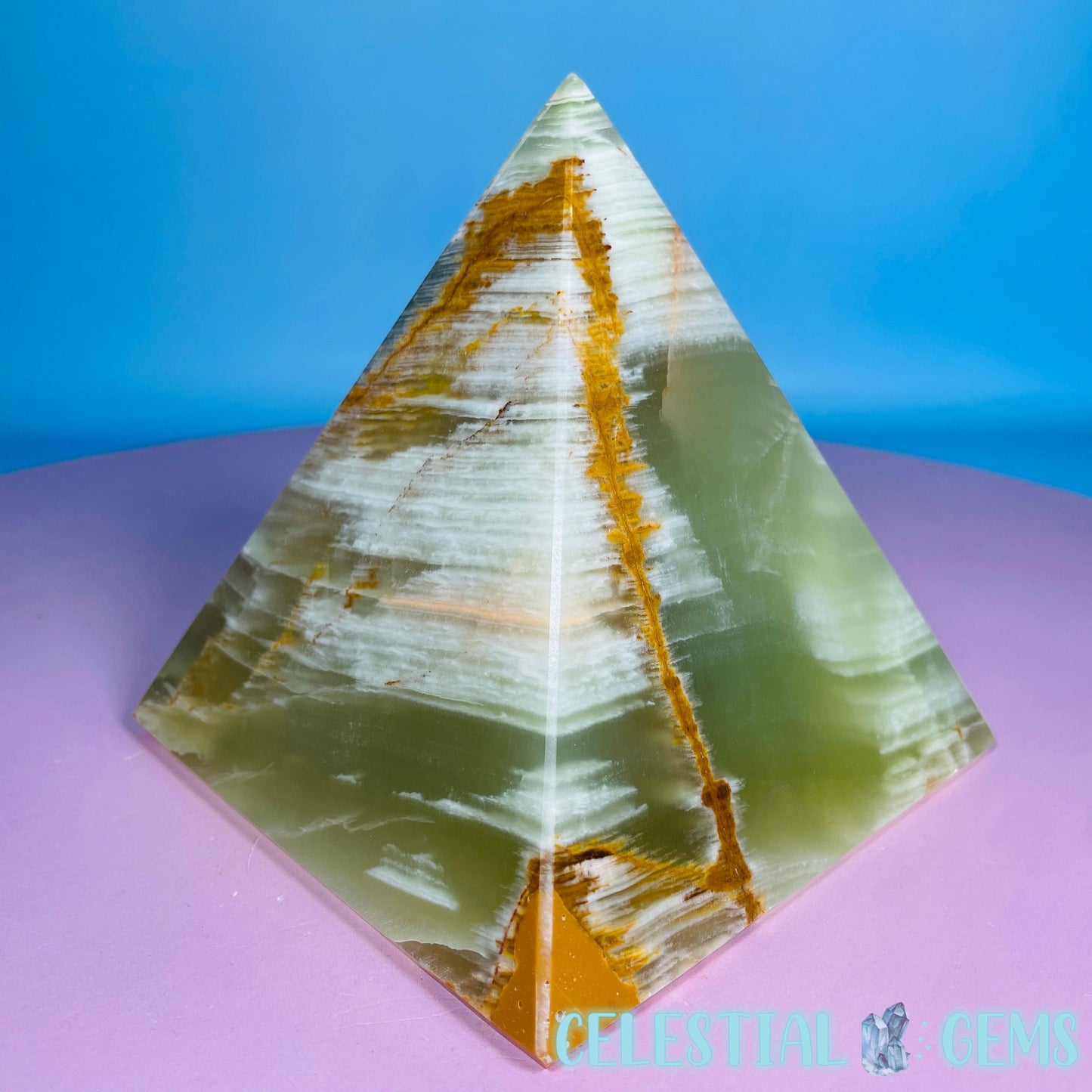 Banded Onyx Calcite Pyramid Carving - Medium