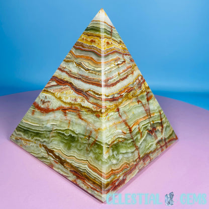 Banded Onyx Calcite Pyramid Carving - Large