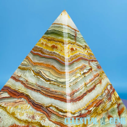 Banded Onyx Calcite Pyramid Carving - Large