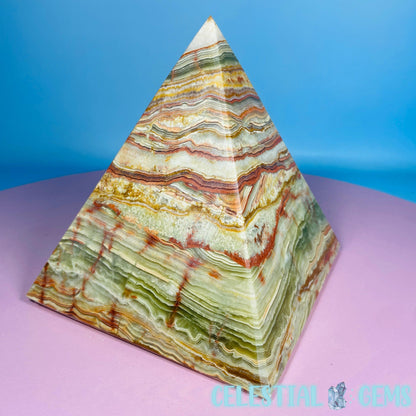 Banded Onyx Calcite Pyramid Carving - Large