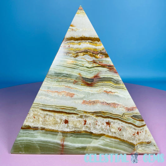 Banded Onyx Calcite Pyramid Carving - Large