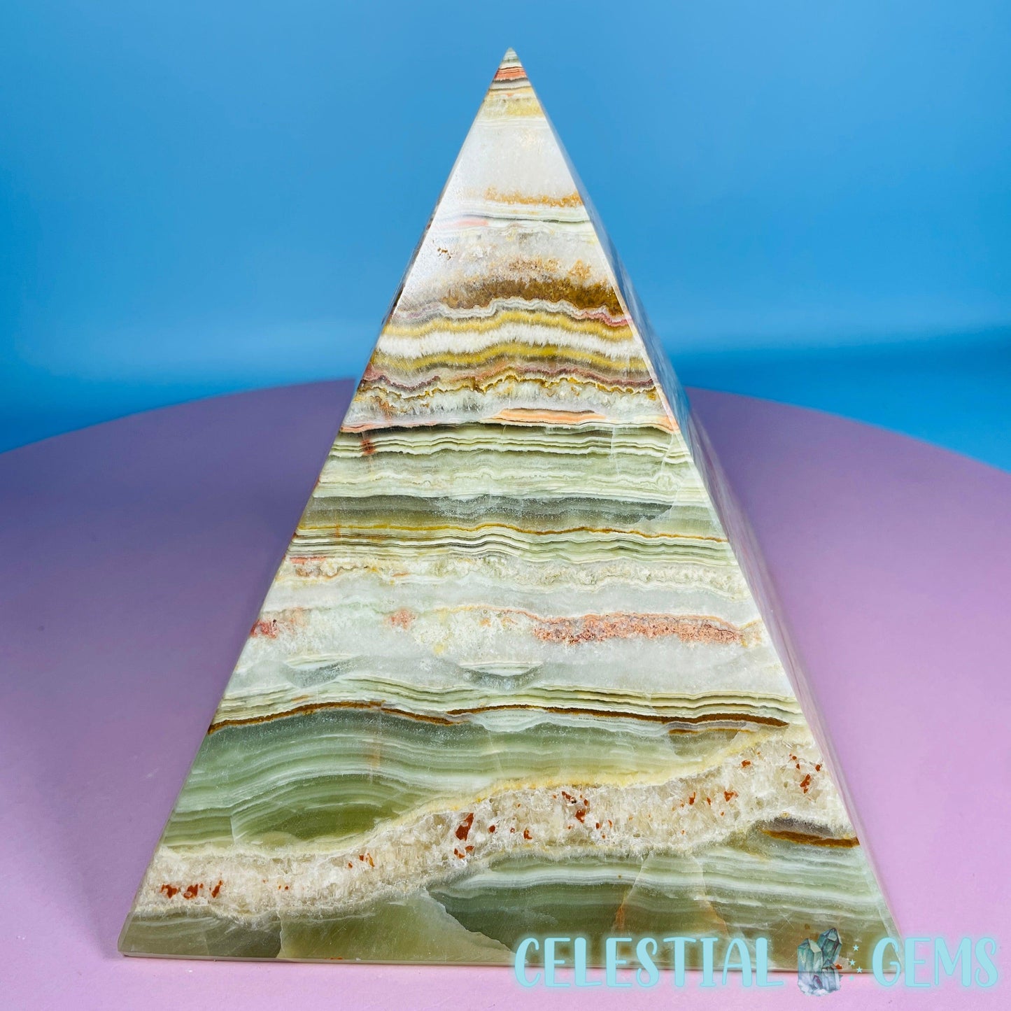 Banded Onyx Calcite Pyramid Carving - Large