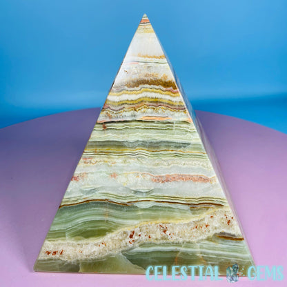 Banded Onyx Calcite Pyramid Carving - Large