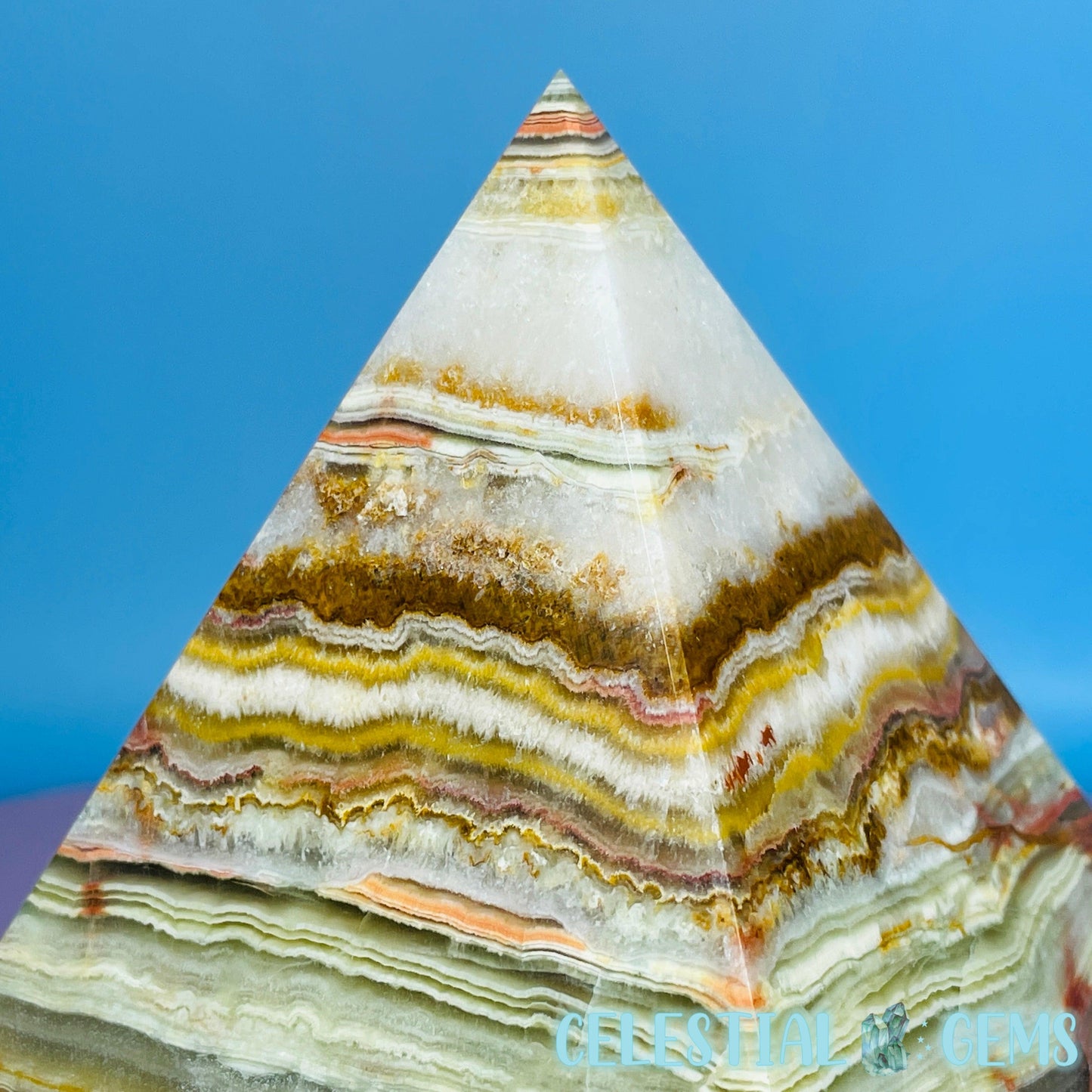 Banded Onyx Calcite Pyramid Carving - Large