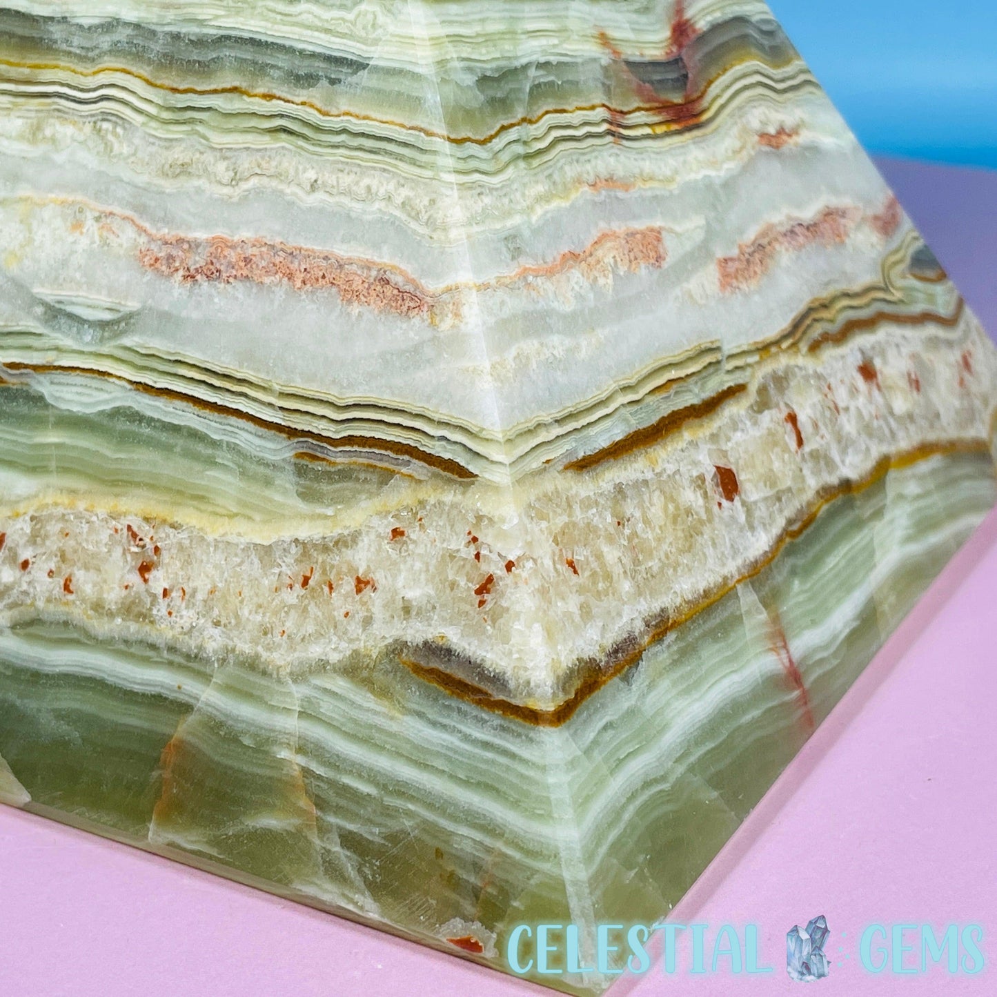 Banded Onyx Calcite Pyramid Carving - Large