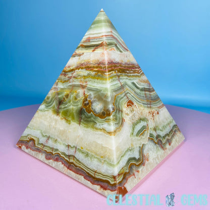 Banded Onyx Calcite Pyramid Carving - Large