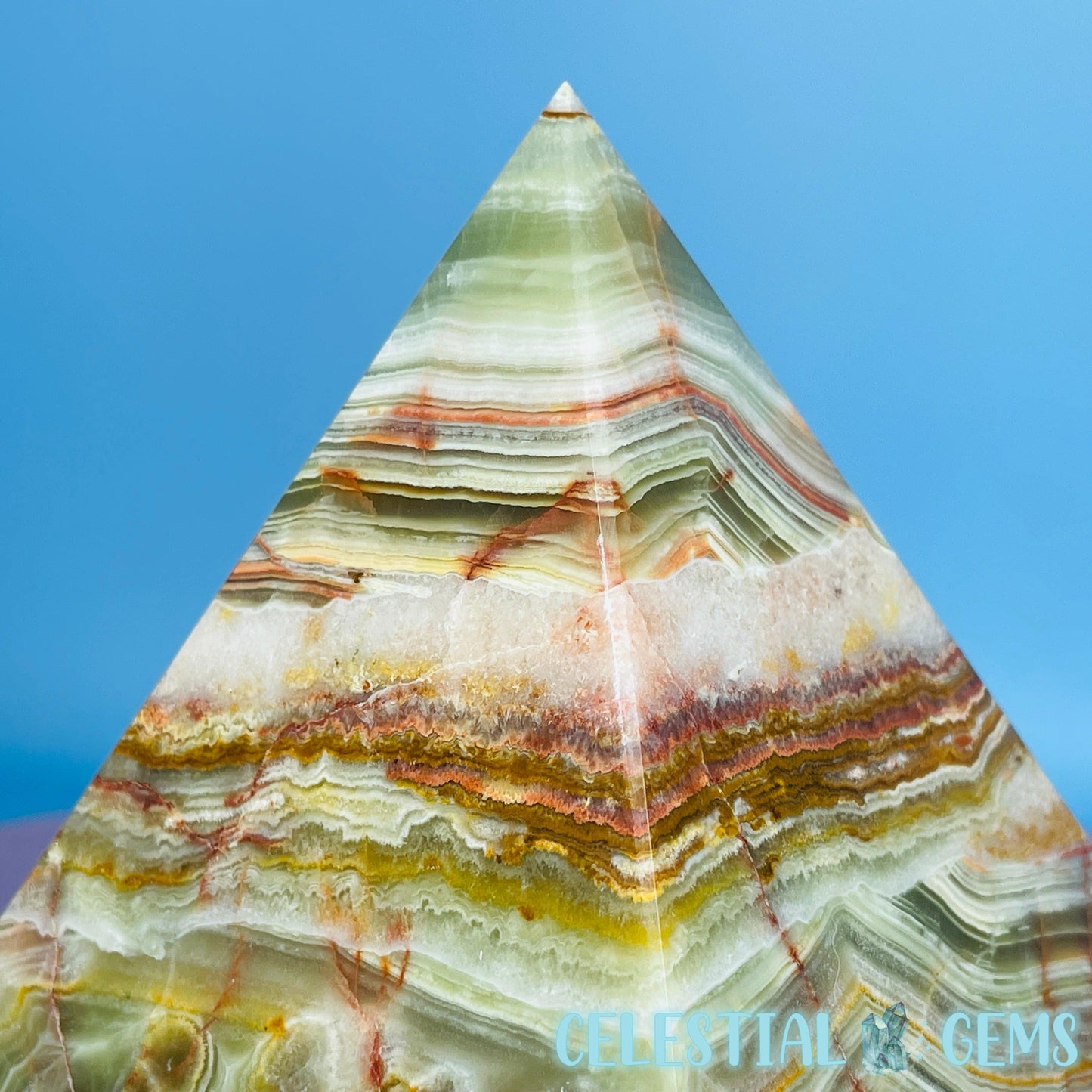 Banded Onyx Calcite Pyramid Carving - Large