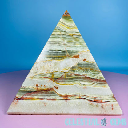 Banded Onyx Calcite Pyramid Carving - Large