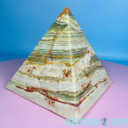 Banded Onyx Calcite Pyramid Carving - Large