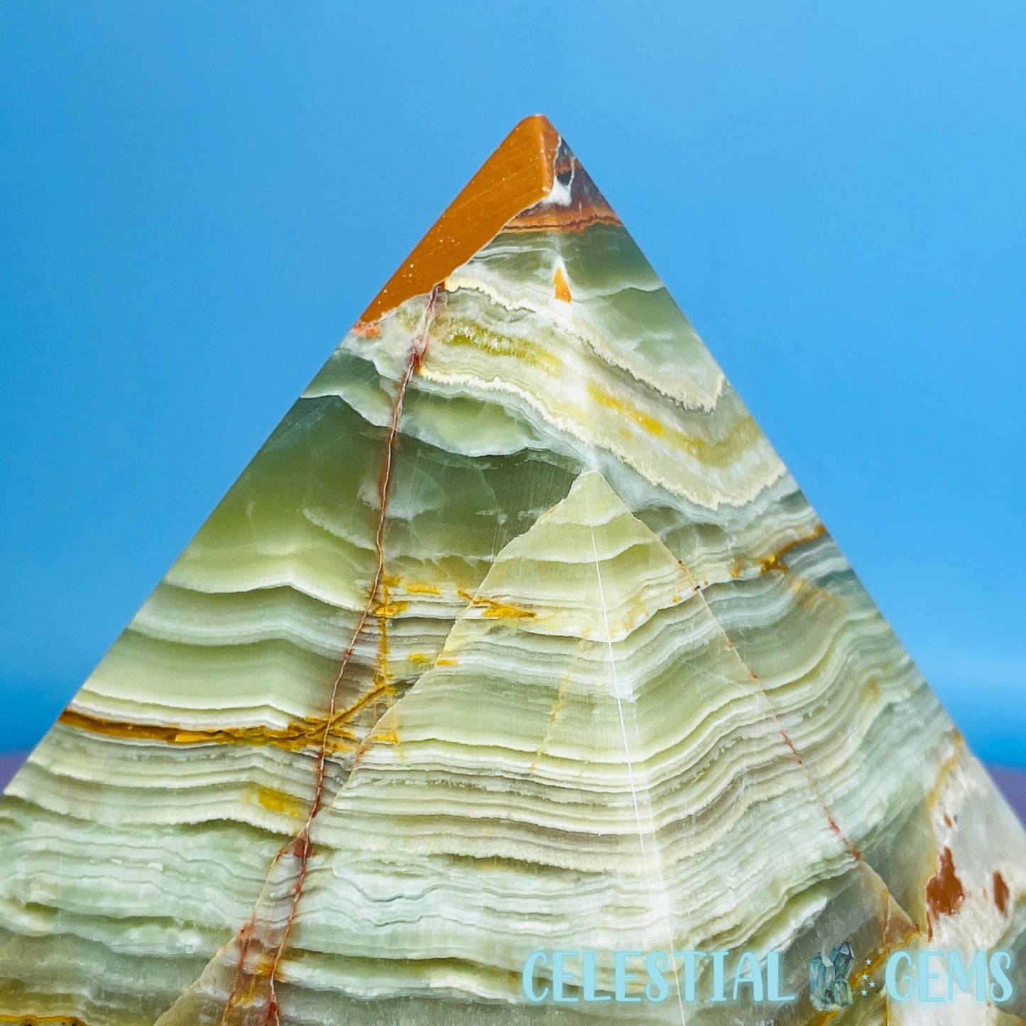 Banded Onyx Calcite Pyramid Carving - Large