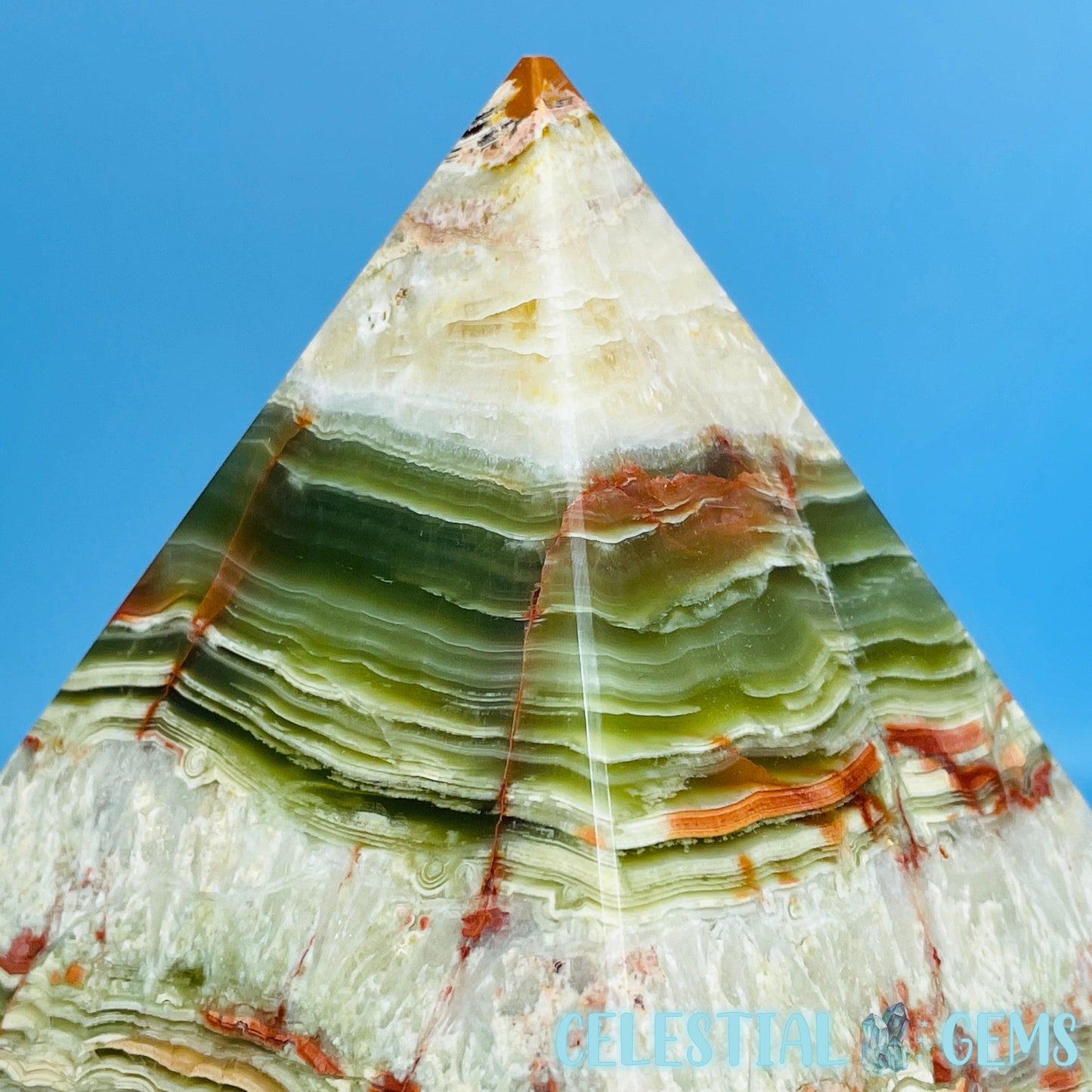 Banded Onyx Calcite Pyramid Carving - Large