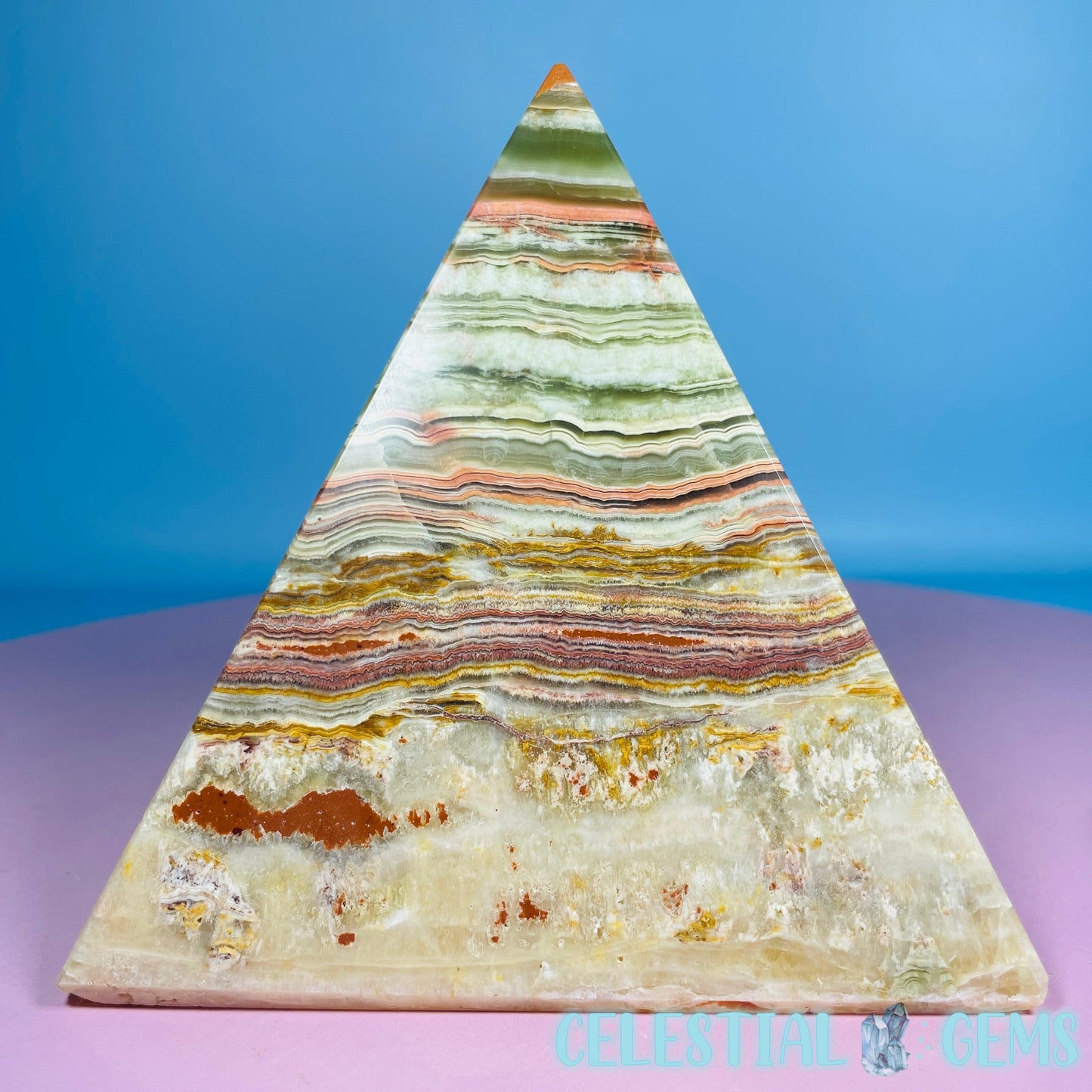 Banded Onyx Calcite Pyramid Carving - Large