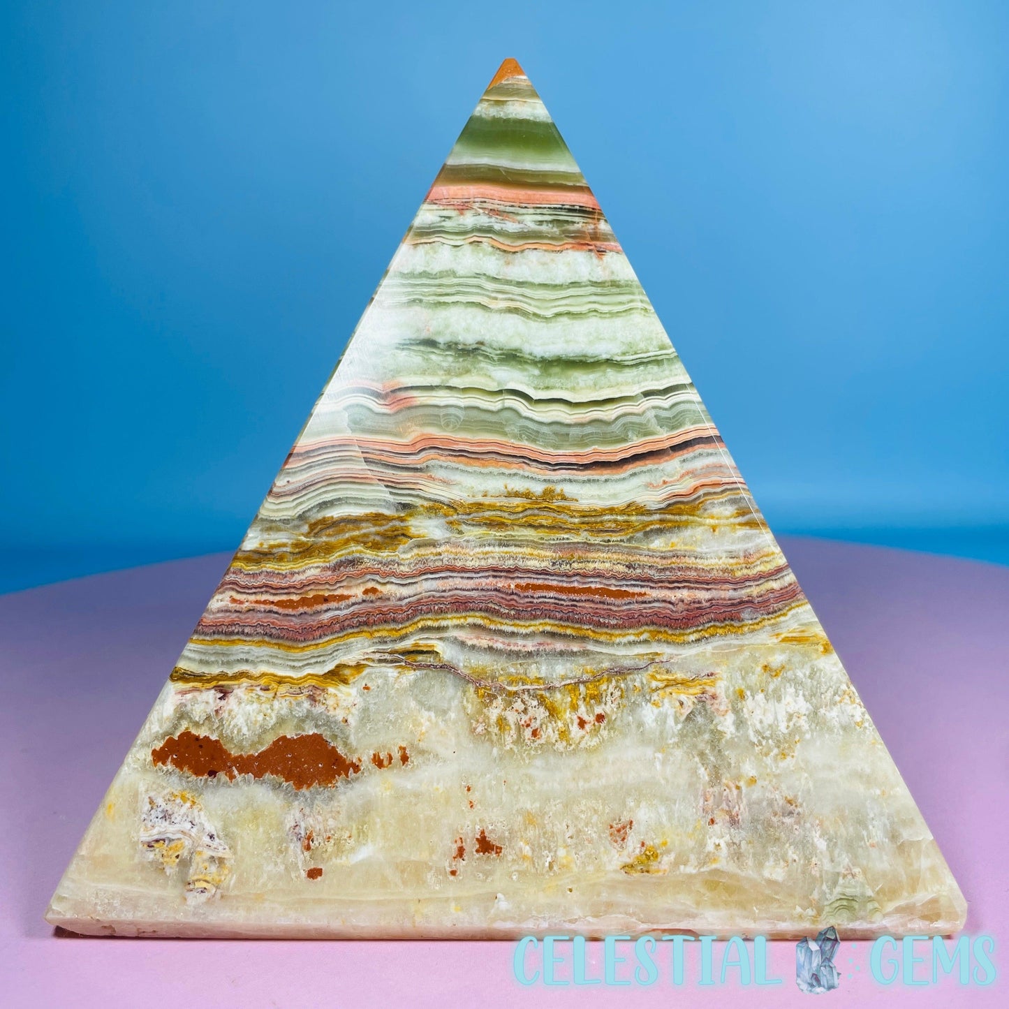 Banded Onyx Calcite Pyramid Carving - Large