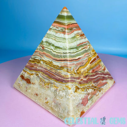 Banded Onyx Calcite Pyramid Carving - Large