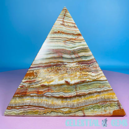 Banded Onyx Calcite Pyramid Carving - Large