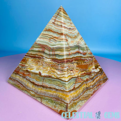 Banded Onyx Calcite Pyramid Carving - Large