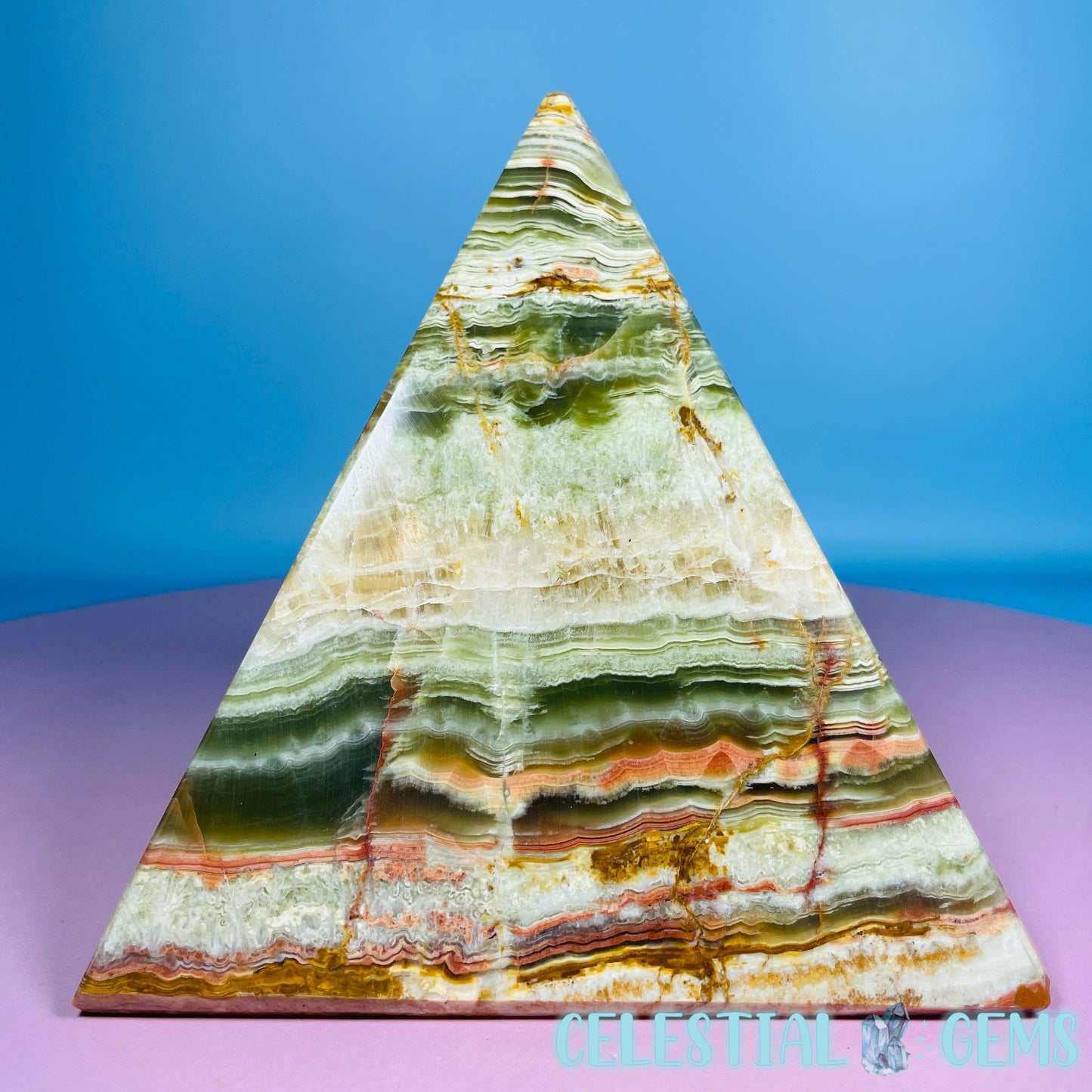 Banded Onyx Calcite Pyramid Carving - Large