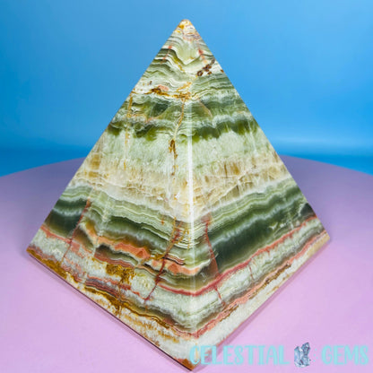 Banded Onyx Calcite Pyramid Carving - Large