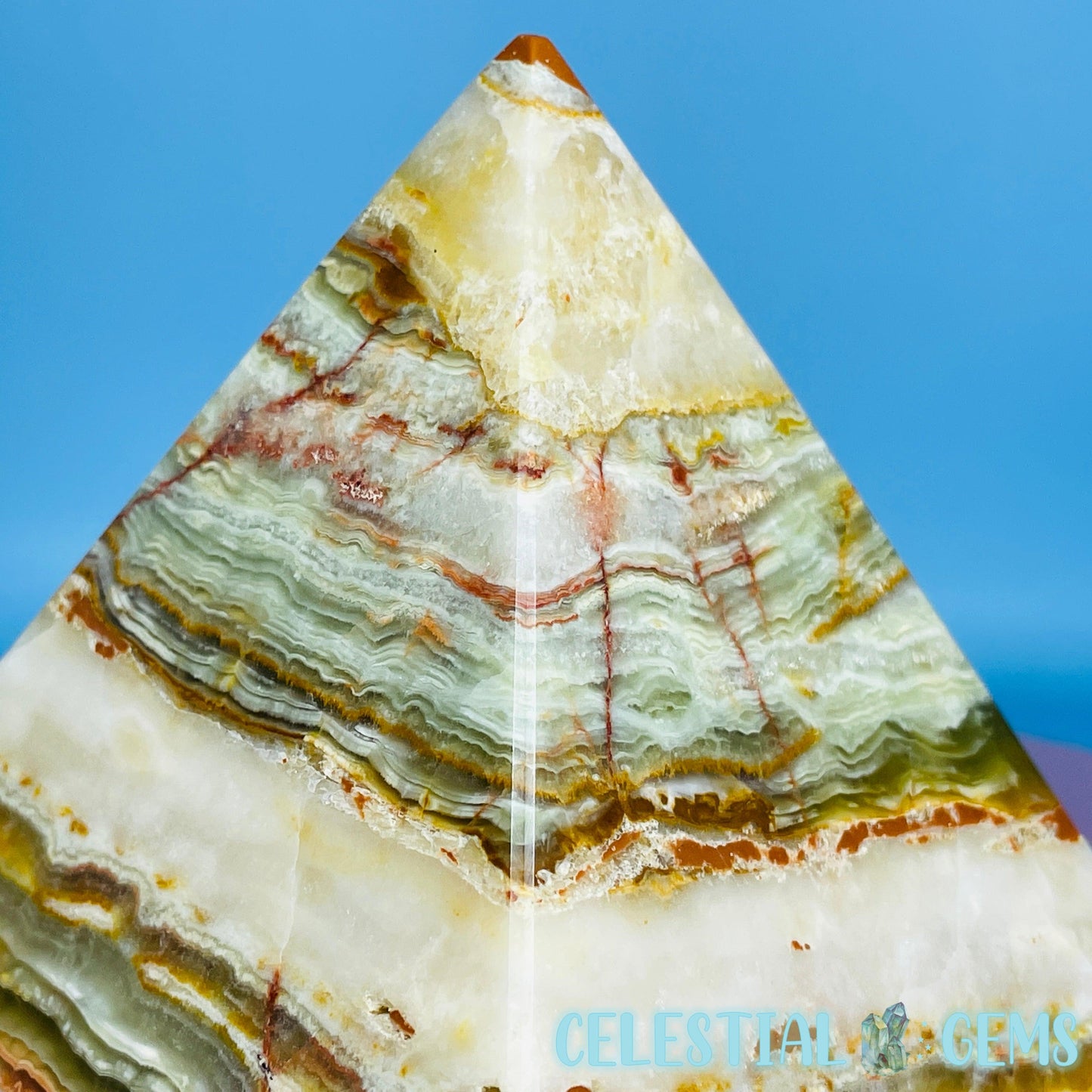 Banded Onyx Calcite Pyramid Carving - Large