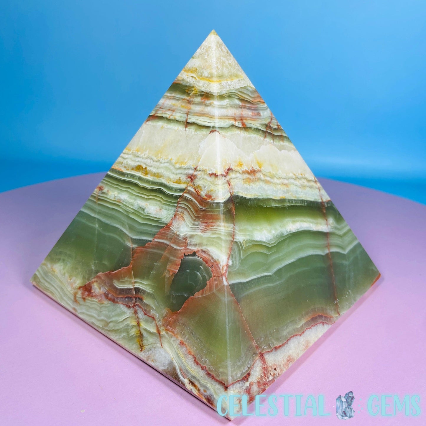 Banded Onyx Calcite Pyramid Carving - Large