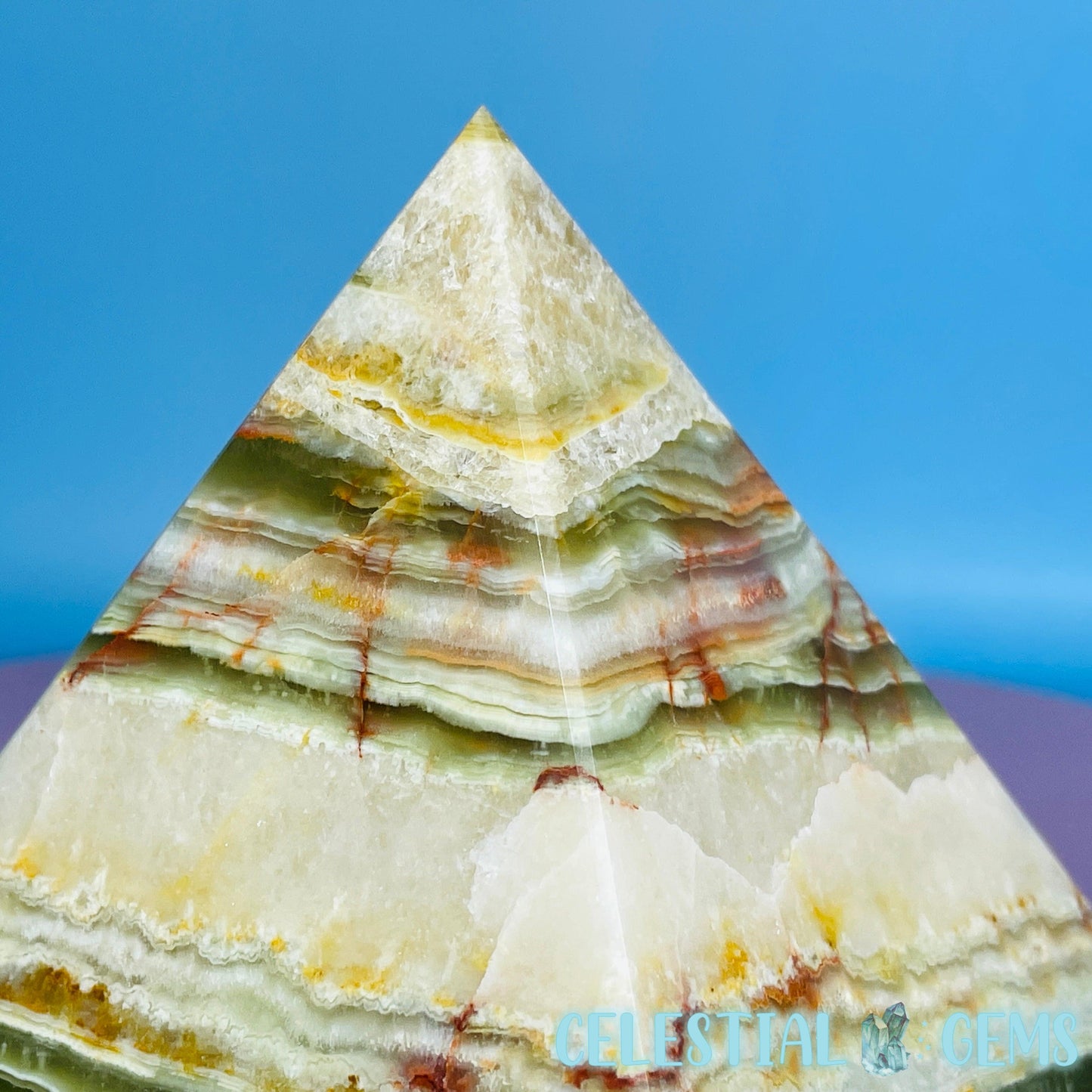 Banded Onyx Calcite Pyramid Carving - Large