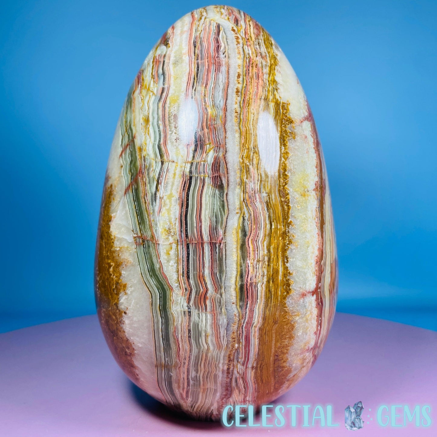 Banded Onyx Calcite Self-Standing Egg - XL Extra Large