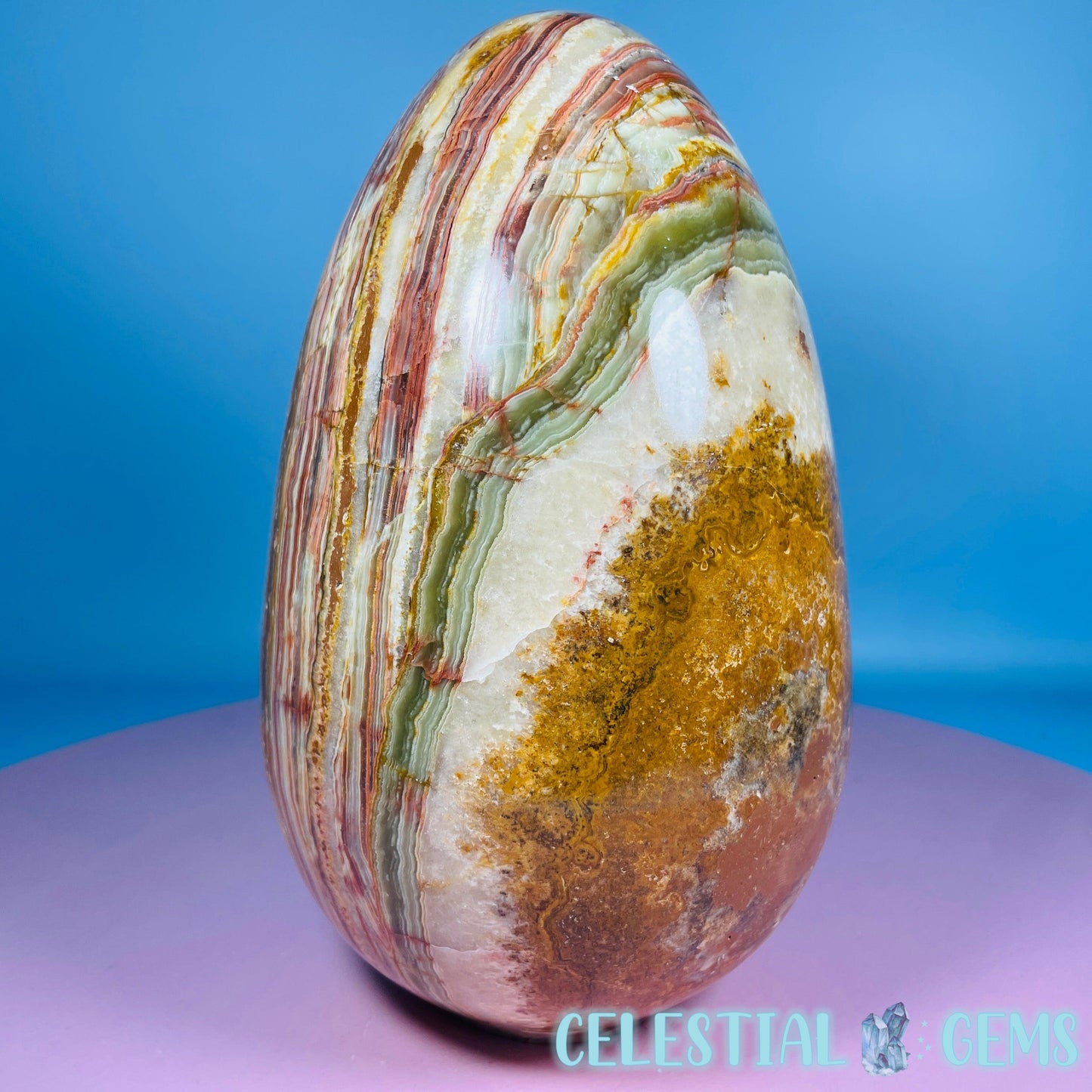 Banded Onyx Calcite Self-Standing Egg - XL Extra Large