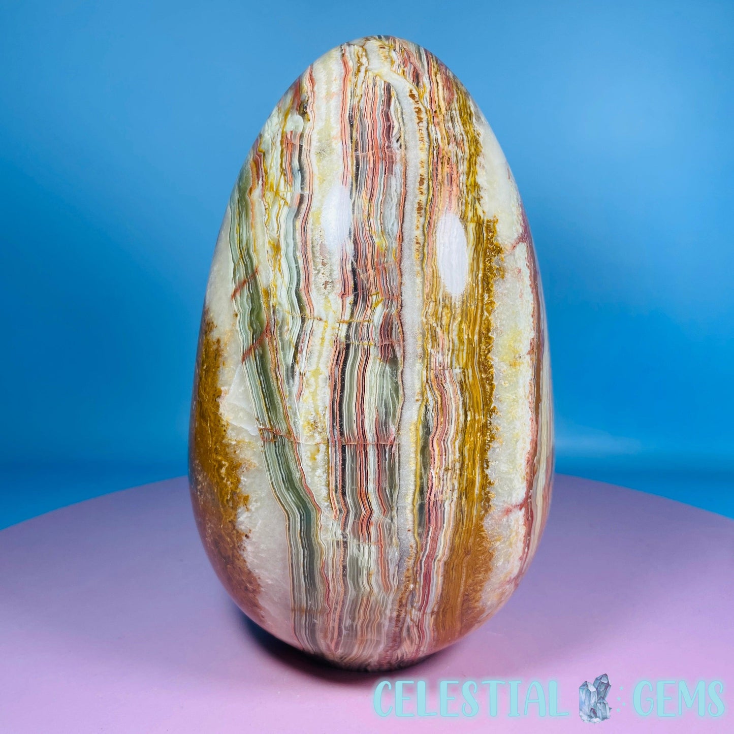 Banded Onyx Calcite Self-Standing Egg - XL Extra Large