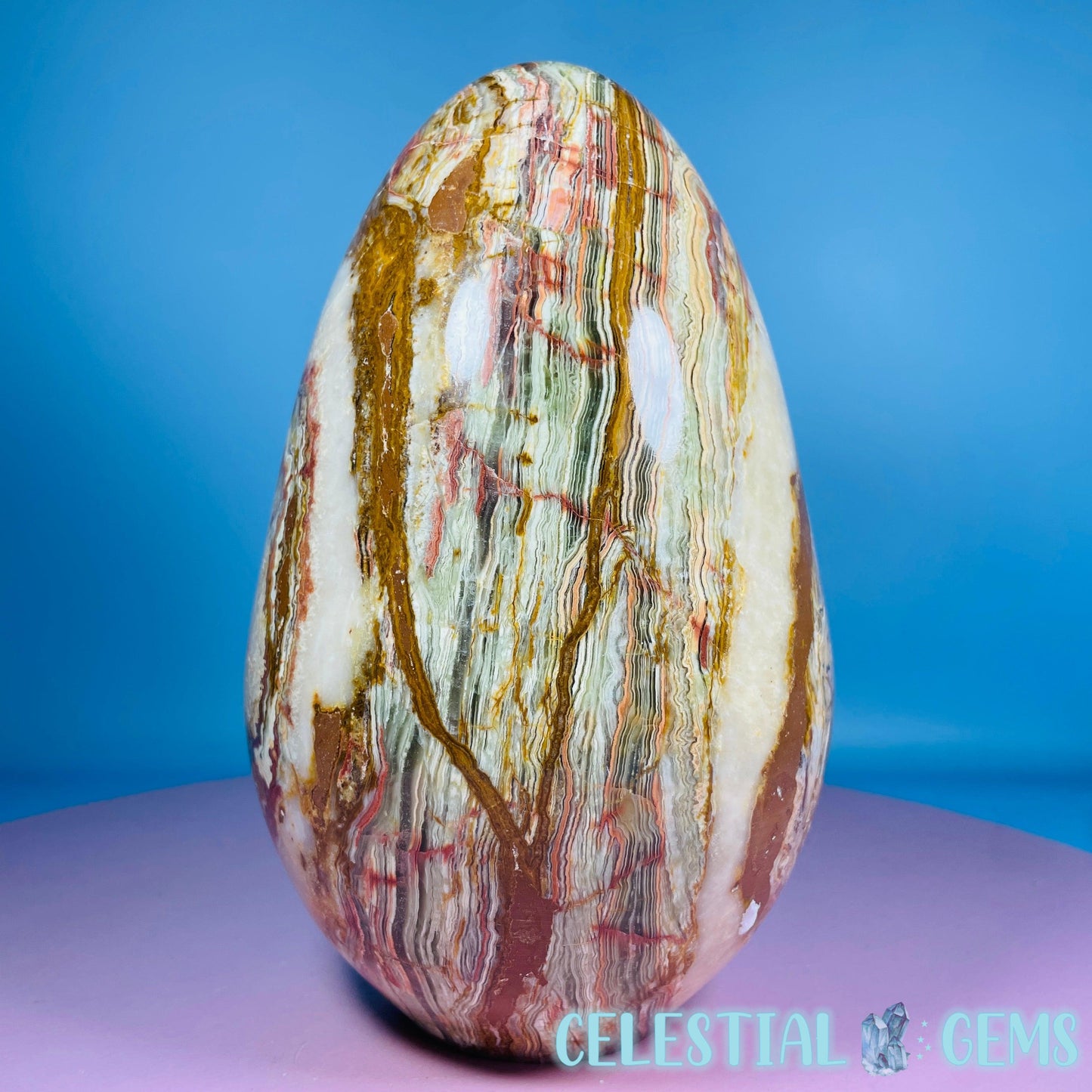 Banded Onyx Calcite Self-Standing Egg - XL Extra Large