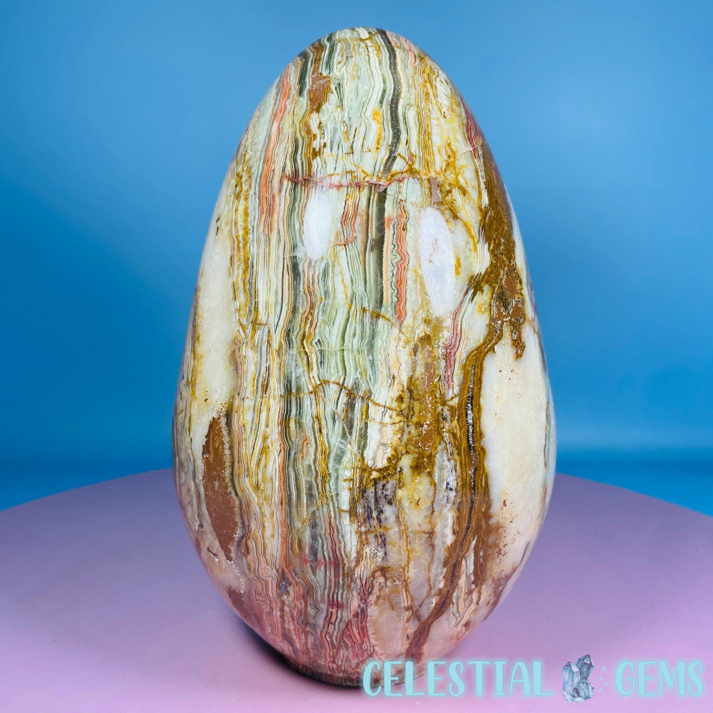 Banded Onyx Calcite Self-Standing Egg - XL Extra Large