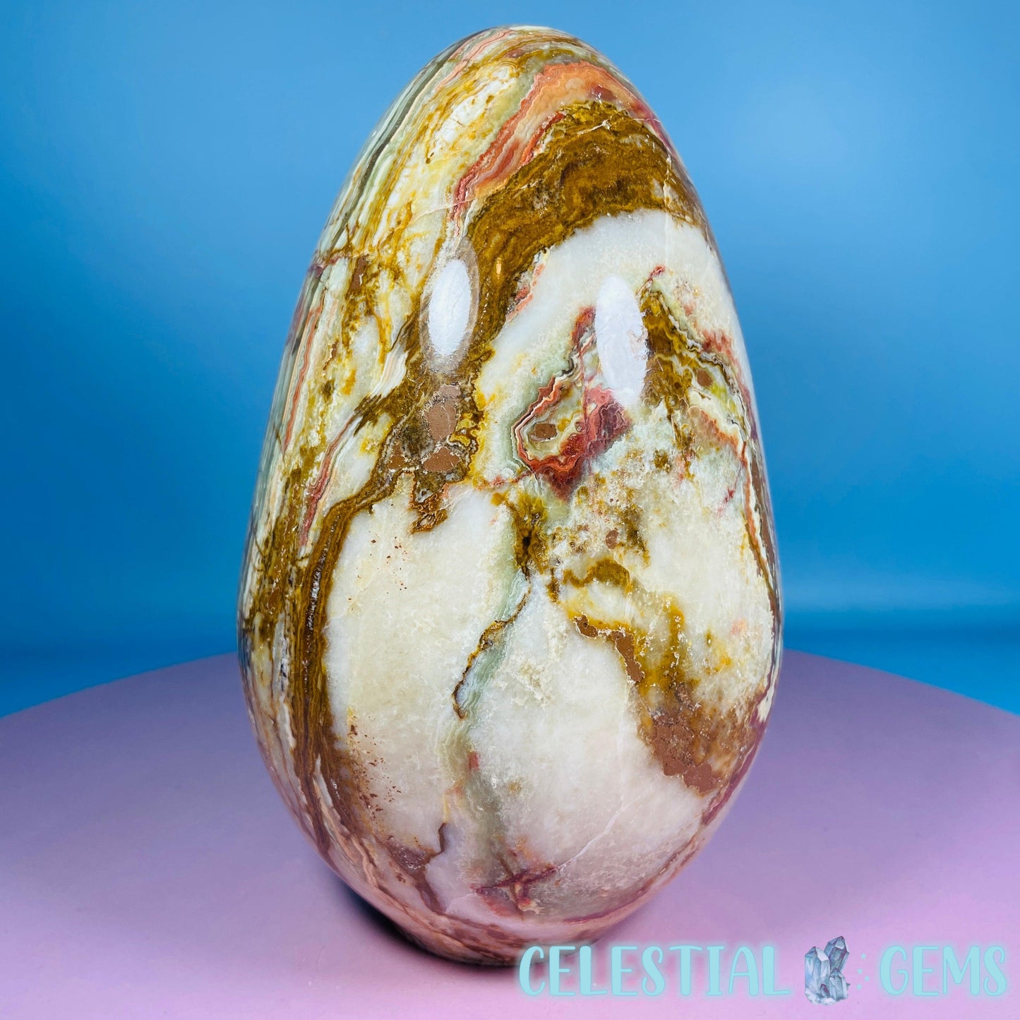 Banded Onyx Calcite Self-Standing Egg - XL Extra Large