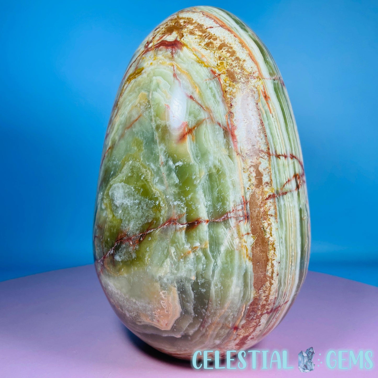 Banded Onyx Calcite Self-Standing Egg - XL Extra Large