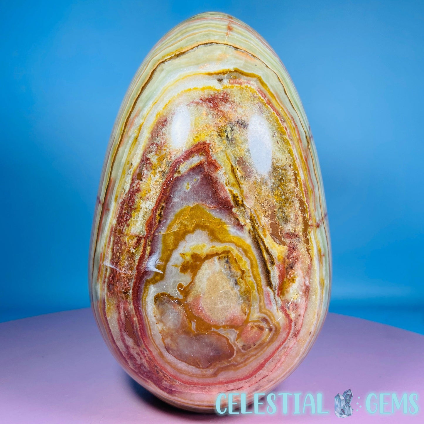 Banded Onyx Calcite Self-Standing Egg - XL Extra Large