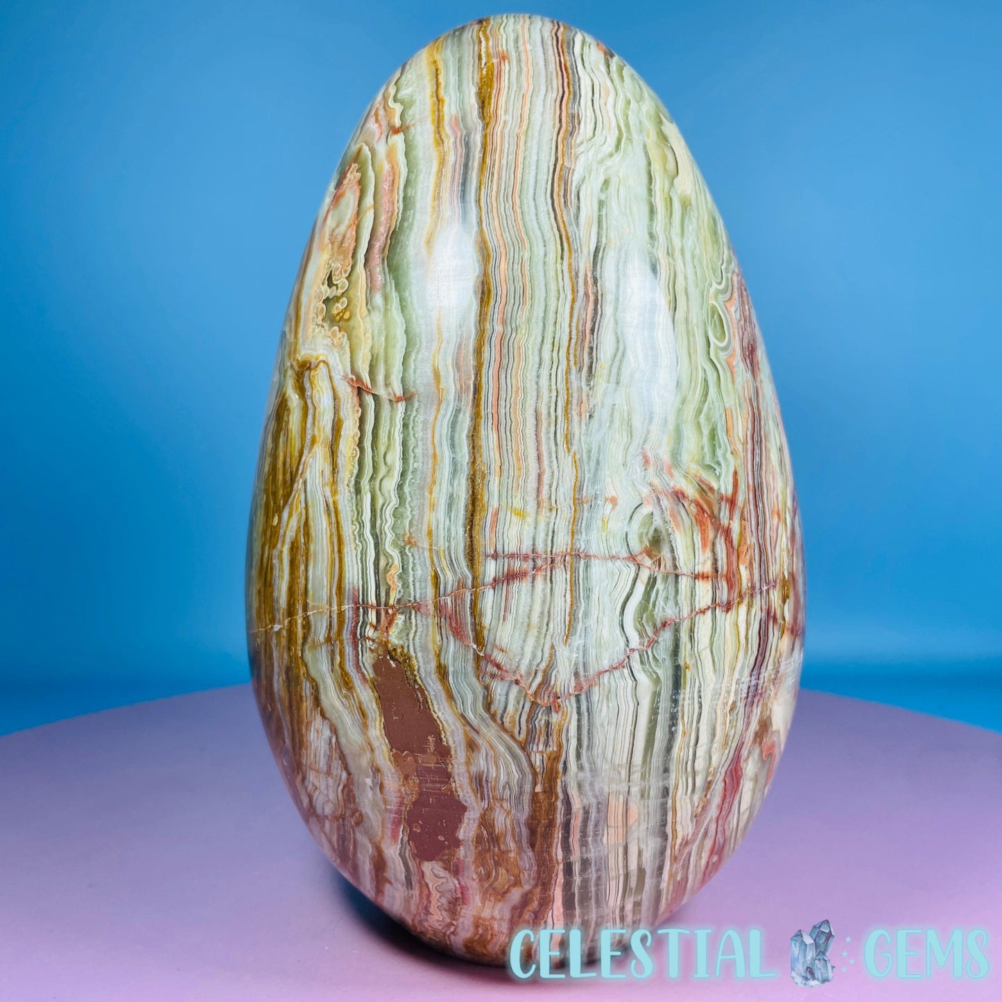 Banded Onyx Calcite Self-Standing Egg - XL Extra Large