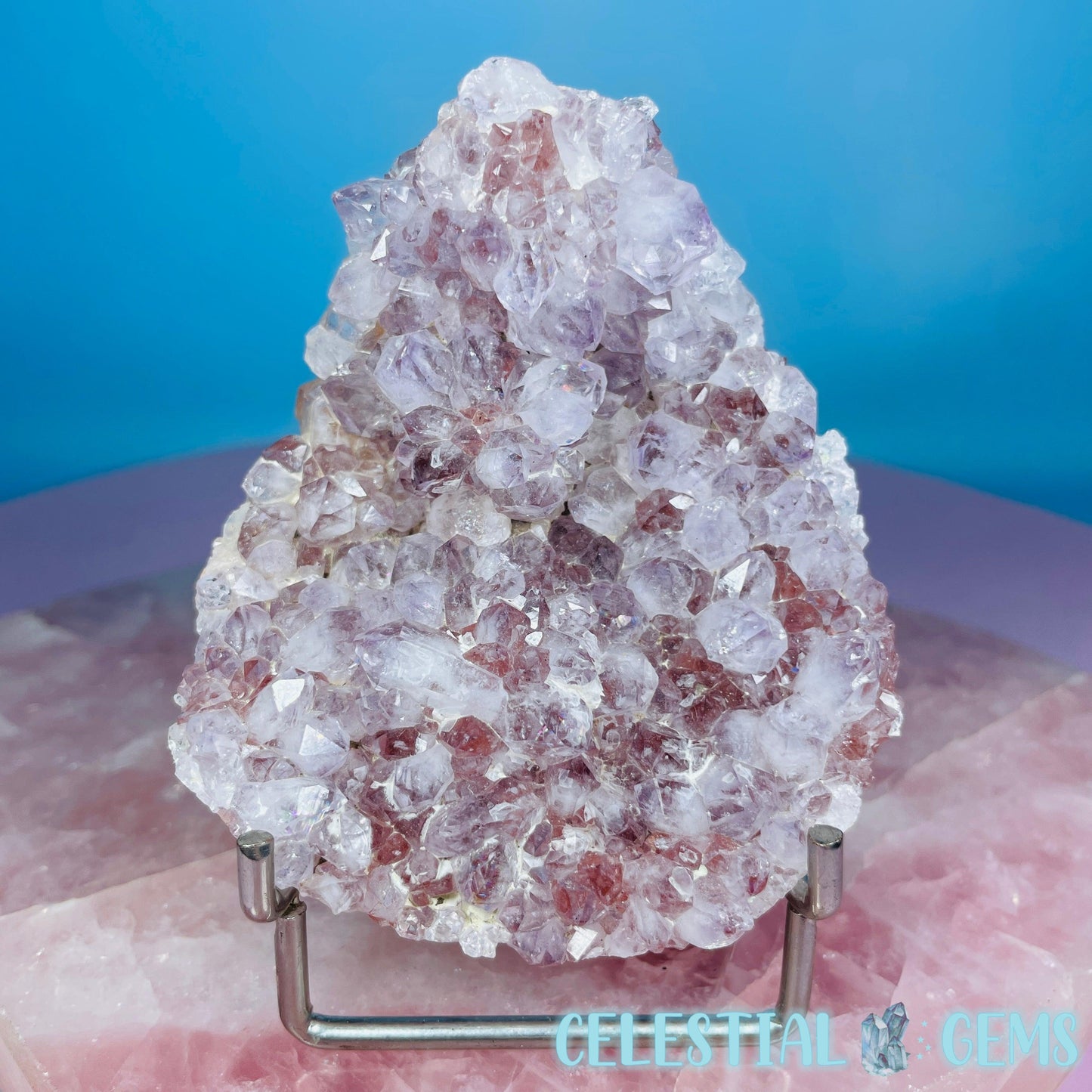 Amethyst + Pink Flower Agate Cluster Semi-Polished Sphere