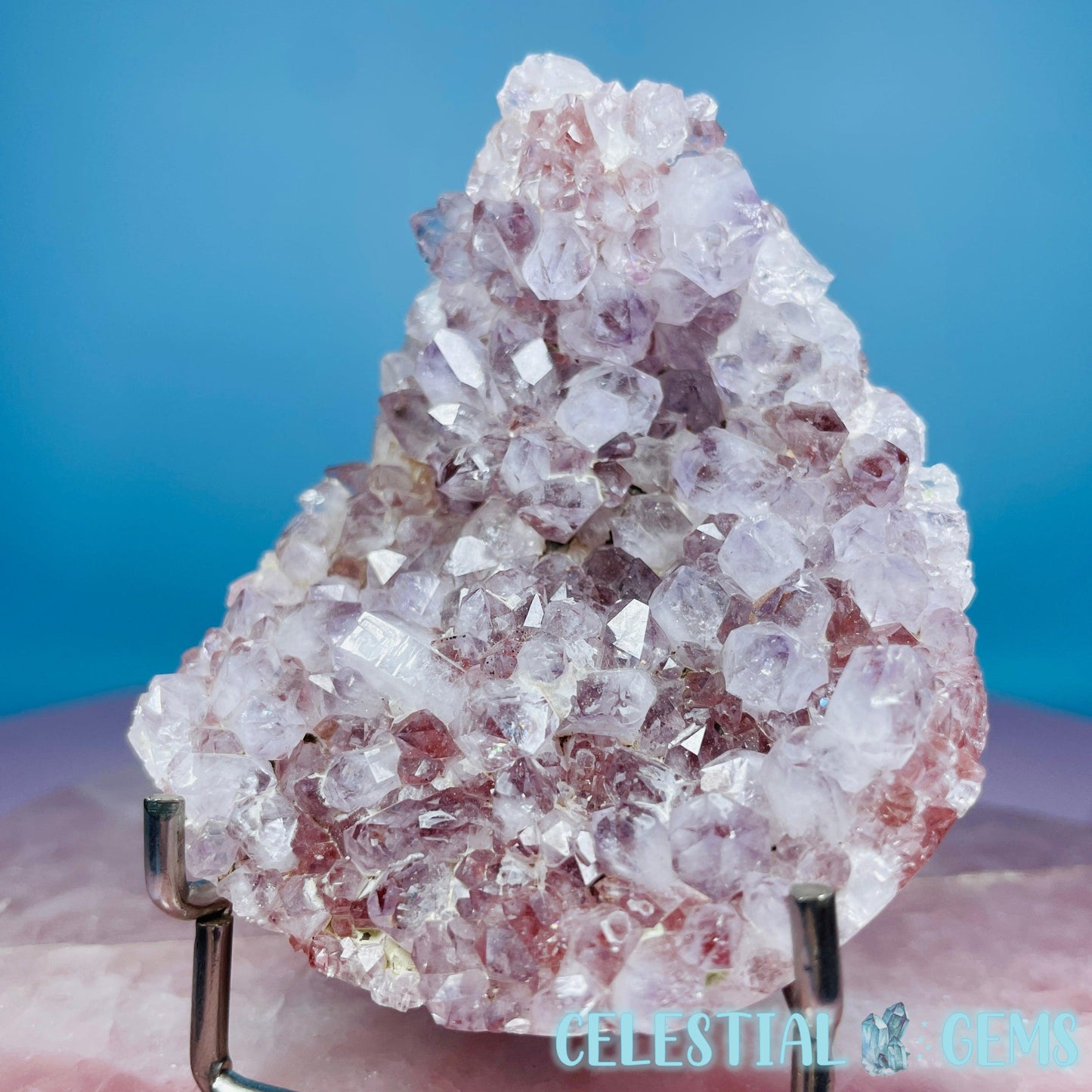 Amethyst + Pink Flower Agate Cluster Semi-Polished Sphere