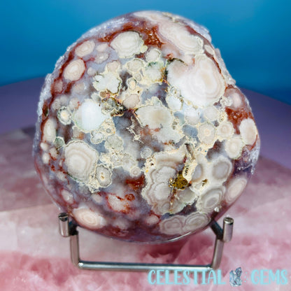 Amethyst + Pink Flower Agate Cluster Semi-Polished Sphere