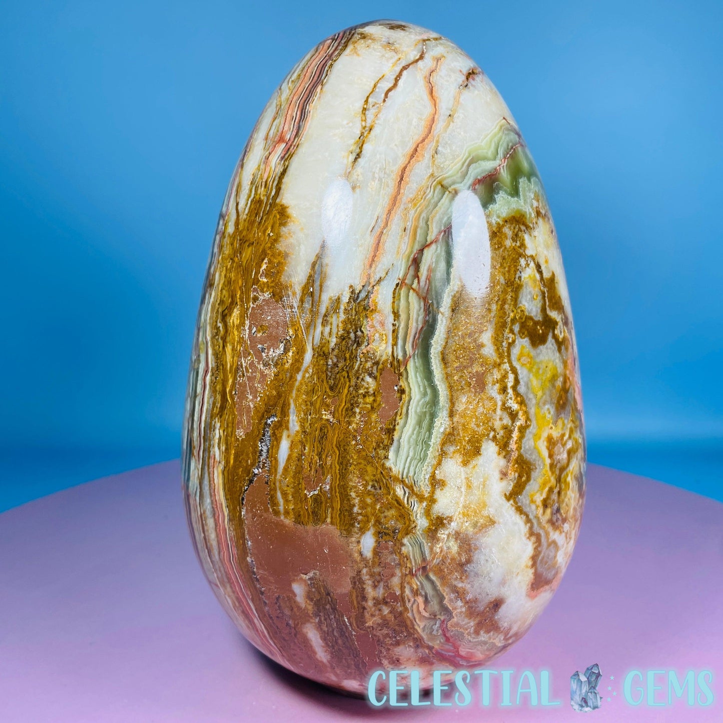 Banded Onyx Calcite Self-Standing Egg - XL Extra Large