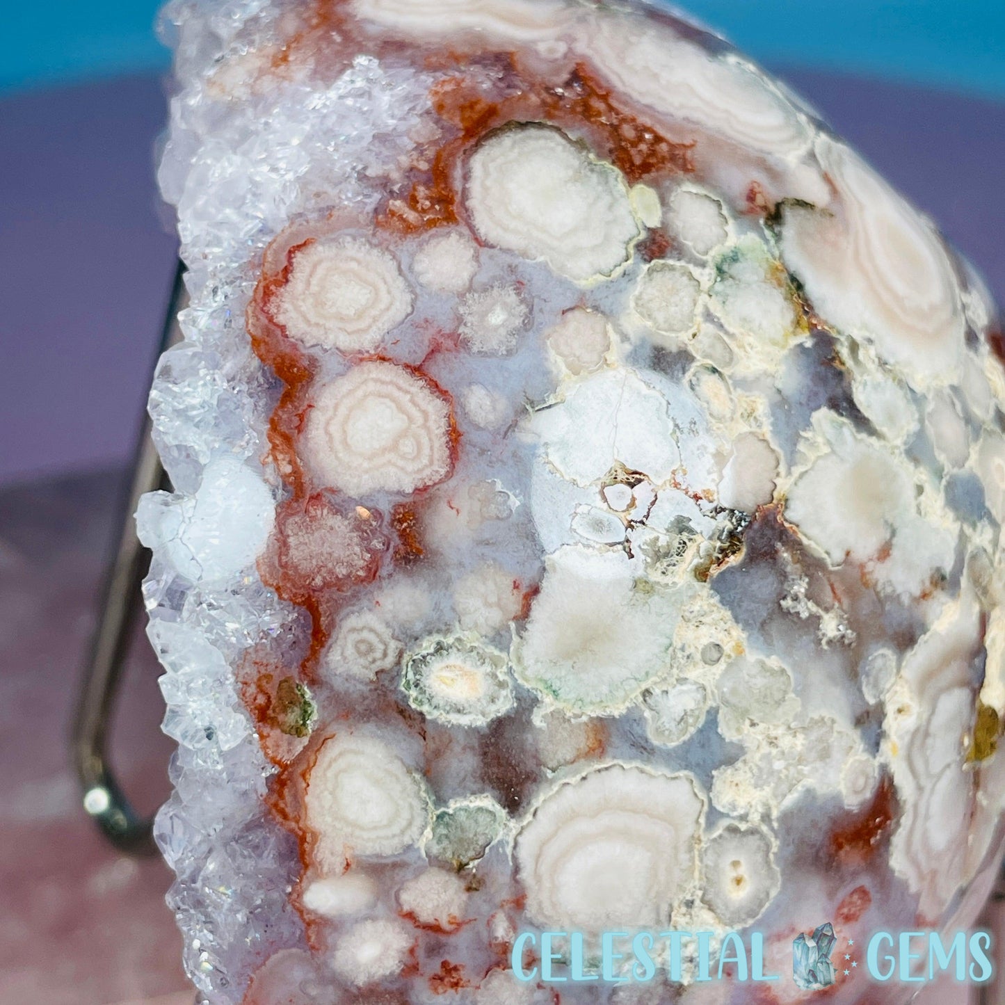 Amethyst + Pink Flower Agate Cluster Semi-Polished Sphere